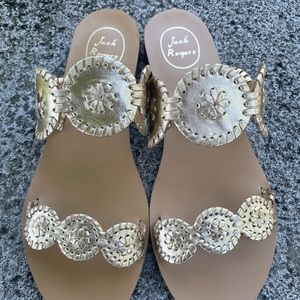 Jack Rogers Platinum/Gold Lauren Sandals Size 10 Medium